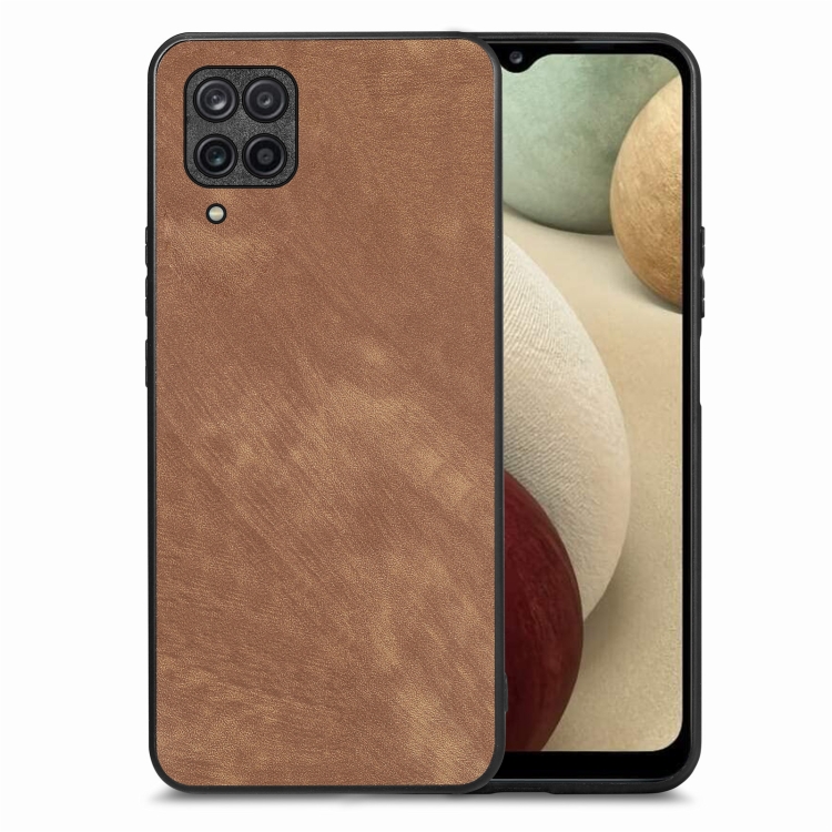 

For Samsung Galaxy A12 Vintage Leather PC Back Cover Phone Case(Brown)