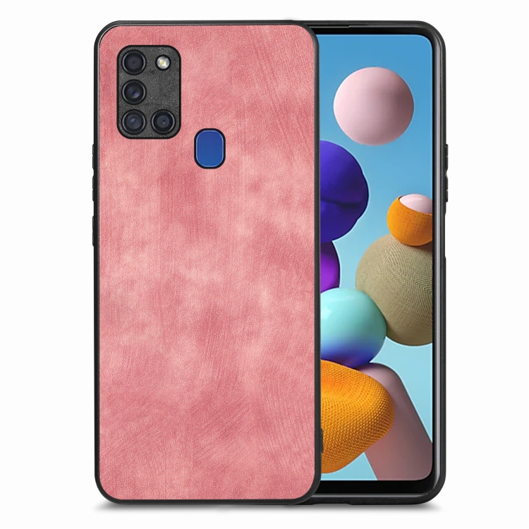 

For Samsung Galaxy A21S Vintage Leather PC Back Cover Phone Case(Pink)