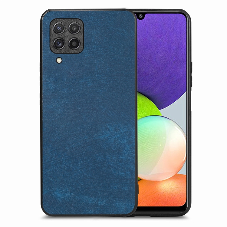 

For Samsung Galaxy A22 4G Vintage Leather PC Back Cover Phone Case(Blue)