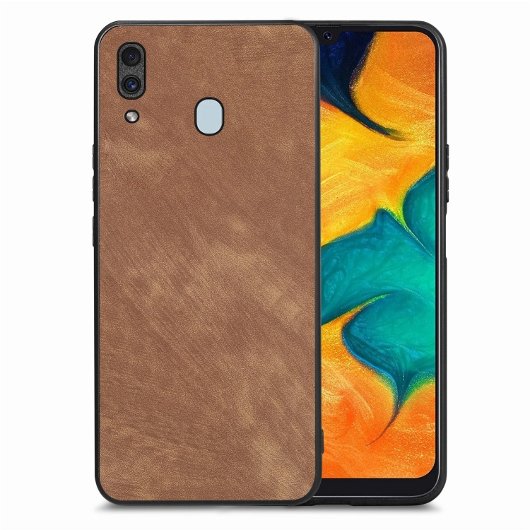 

For Samsung Galaxy A30/A20 Vintage Leather PC Back Cover Phone Case(Brown)