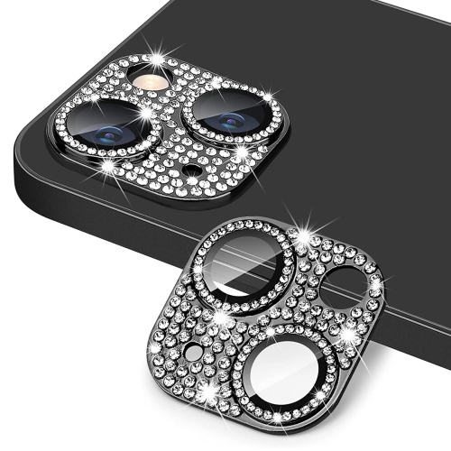 For iPhone 15 / 15 Plus ENKAY Hat-Prince Blink Diamond Camera Lens Aluminium Alloy + Tempered Glass Full Coverage Protector(Black)