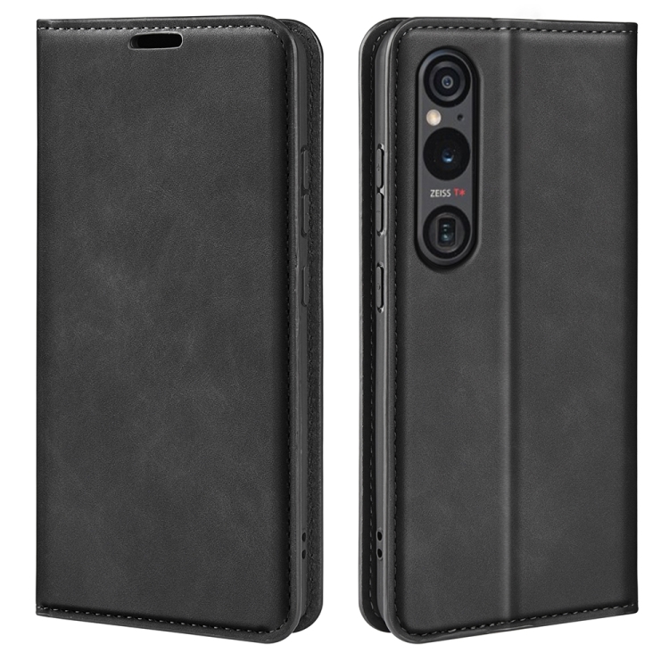 

For Sony Xperia 1 VI Retro-skin Magnetic Suction Leather Phone Case(Black)