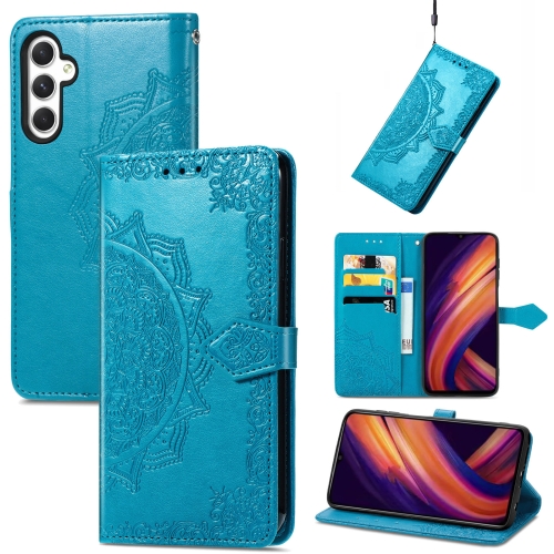 

For Samsung Galaxy A25 5G Mandala Flower Embossed Leather Phone Case(Blue)