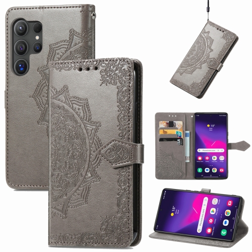 

For Samsung Galaxy S24 Ultra 5G Mandala Flower Embossed Leather Phone Case(Gray)