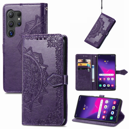 

For Samsung Galaxy S24 Ultra 5G Mandala Flower Embossed Leather Phone Case(Purple)