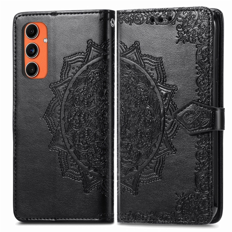 

For Samsung Galaxy C55 Mandala Flower Embossed Leather Phone Case(Black)