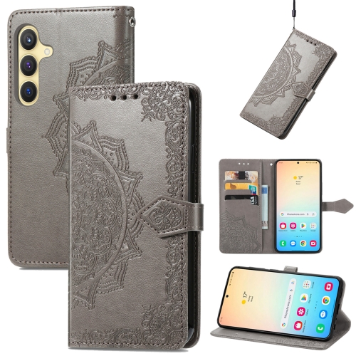 

For Samsung Galaxy S25 5G Mandala Flower Embossed Leather Phone Case(Gray)