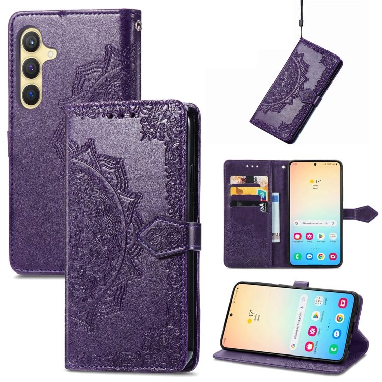 

For Samsung Galaxy S25 5G Mandala Flower Embossed Leather Phone Case(Purple)