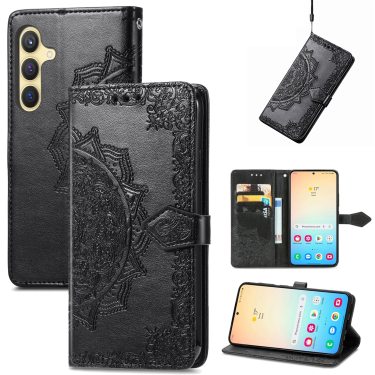 

For Samsung Galaxy S25 5G Mandala Flower Embossed Leather Phone Case(Black)