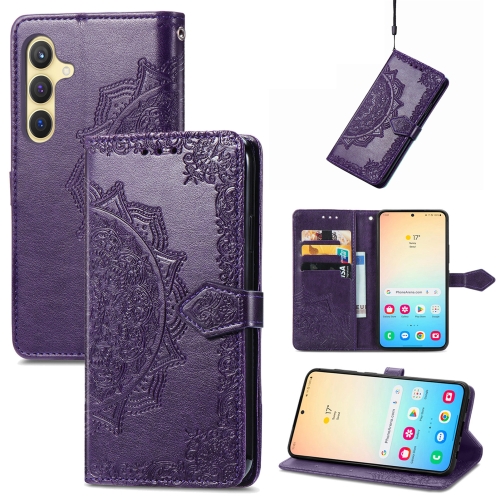 

For Samsung Galaxy S25+ 5G Mandala Flower Embossed Leather Phone Case(Purple)