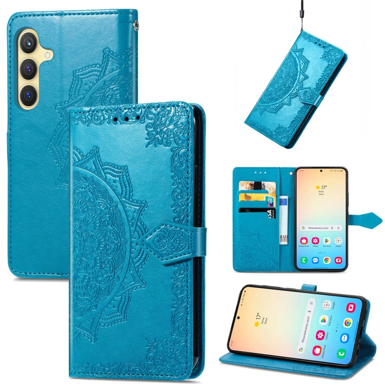 

For Samsung Galaxy S25+ 5G Mandala Flower Embossed Leather Phone Case(Blue)