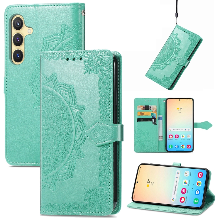 

For Samsung Galaxy S25+ 5G Mandala Flower Embossed Leather Phone Case(Green)