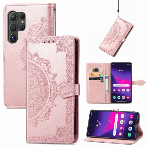 

For Samsung Galaxy S25 Ultra 5G Mandala Flower Embossed Leather Phone Case(Rose Gold)