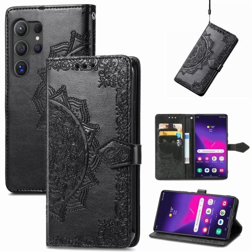 

For Samsung Galaxy S25 Ultra 5G Mandala Flower Embossed Leather Phone Case(Black)