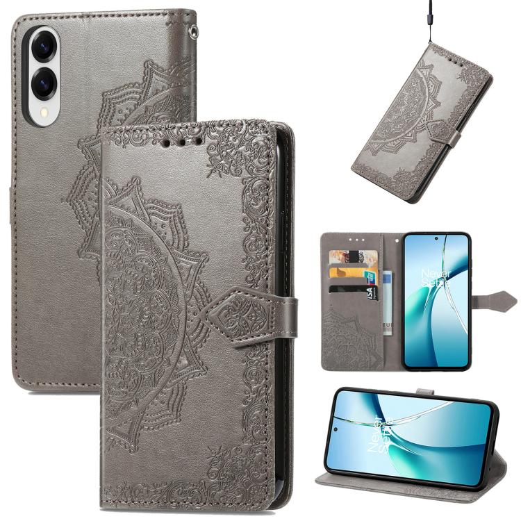 

For Samsung Galaxy S25 Edge 5G Mandala Flower Embossed Leather Phone Case(Gray)