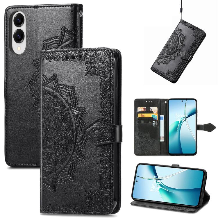 

For Samsung Galaxy S25 Edge 5G Mandala Flower Embossed Leather Phone Case(Black)