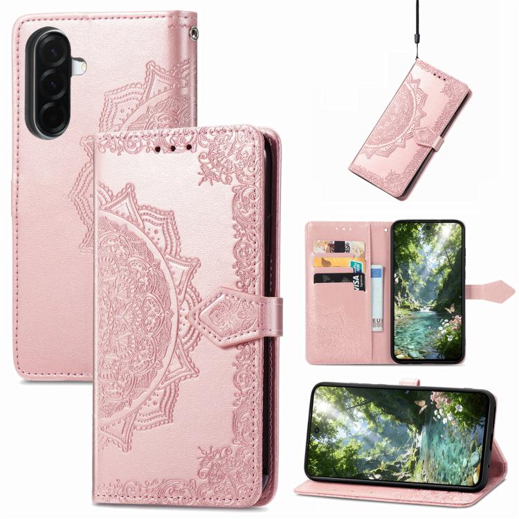

For Samsung Galaxy A57 5G Mandala Flower Embossed Leather Phone Case(Rose Gold)