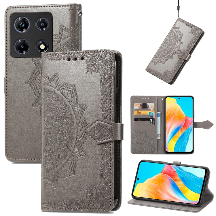 

For Infinix Note 30 Pro Mandala Flower Embossed Leather Phone Case(Gray)