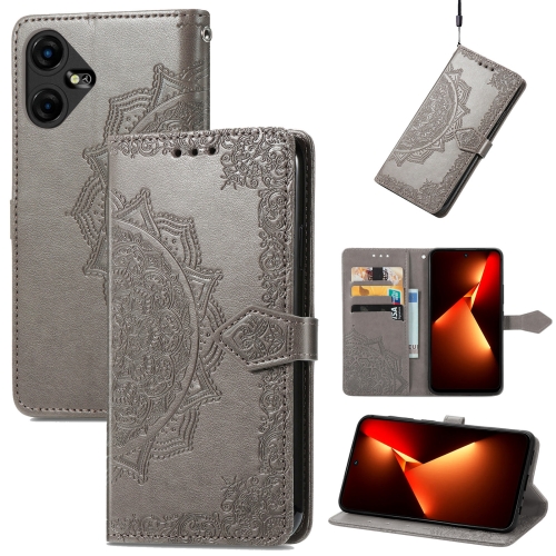 

For Tecno Pova Neo 3 Mandala Flower Embossed Leather Phone Case(Gray)