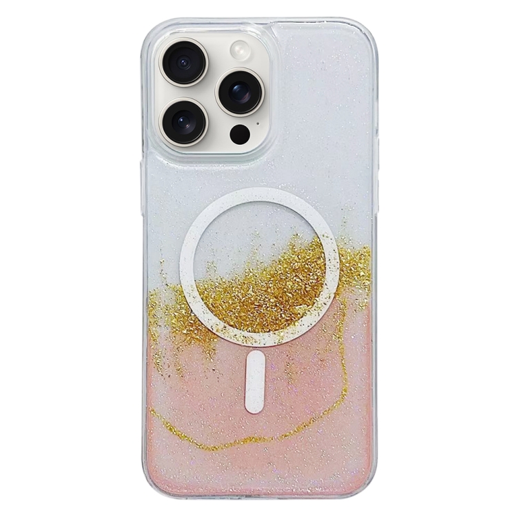 

For iPhone 15 Pro MagSafe Gilding Hybrid Clear TPU Phone Case(Pink)