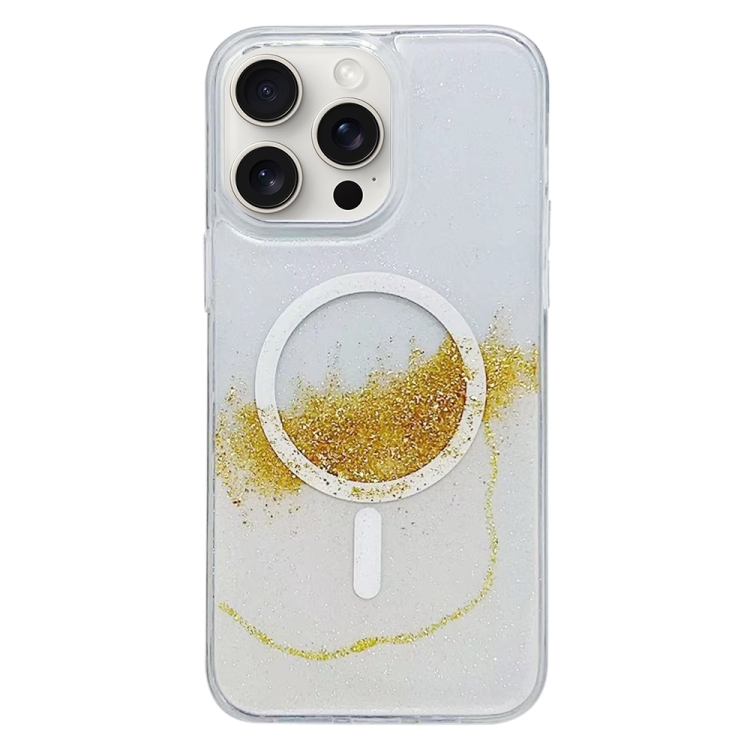 

For iPhone 15 Pro MagSafe Gilding Hybrid Clear TPU Phone Case(White)
