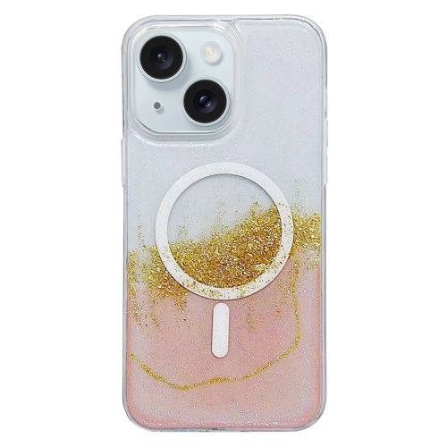 

For iPhone 15 Plus Gilding MagSafe Hybrid Clear TPU Phone Case(Pink)