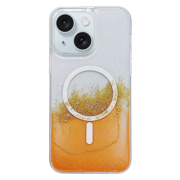 

For iPhone 15 Plus MagSafe Gilding Hybrid Clear TPU Phone Case(Orange)