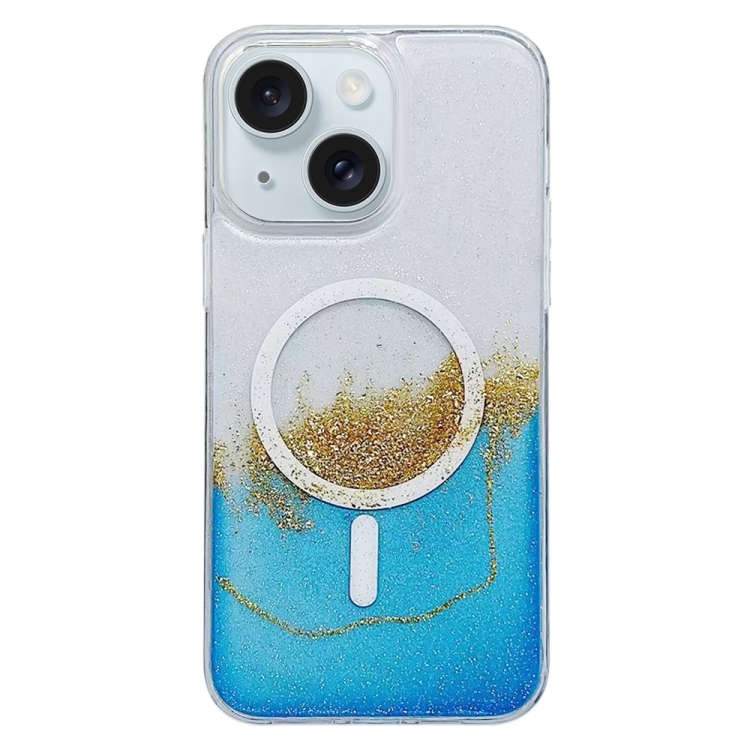 

For iPhone 15 MagSafe Gilding Hybrid Clear TPU Phone Case(Blue)