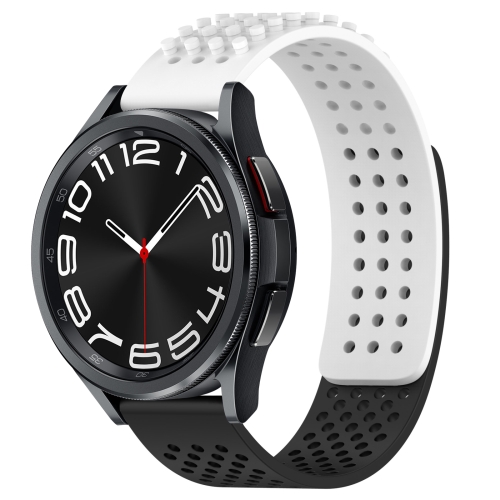 

For Samsung Galaxy Watch 6 Classic 47mm 20mm Holes Breathable 3D Dots Silicone Watch Band(White+Black)