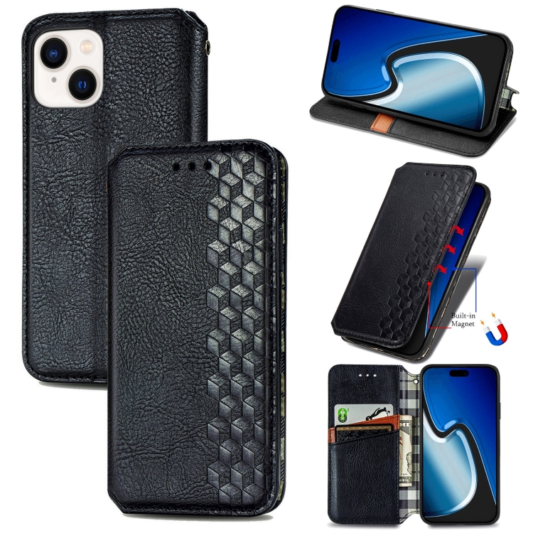 

For iPhone 15 Pro Cubic Grid Pressed Magnetic Leather Phone Case(Black)