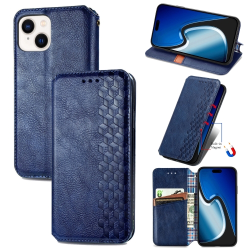 

For iPhone 15 Plus Cubic Grid Pressed Magnetic Leather Phone Case(Blue)