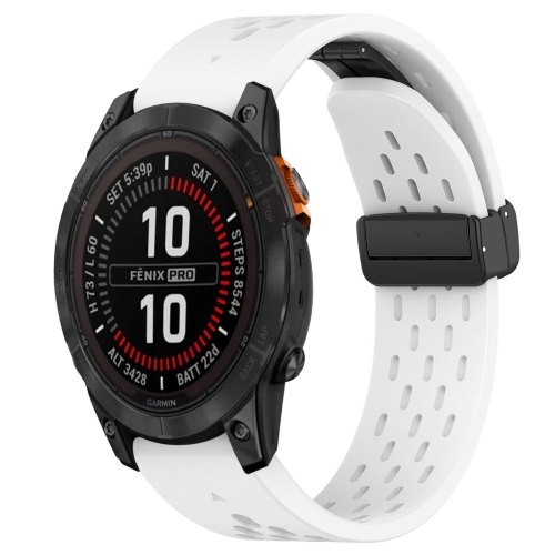 

For Garmin Fenix 7S Pro 42mm 20mm Folding Buckle Hole Silicone Watch Band(White)