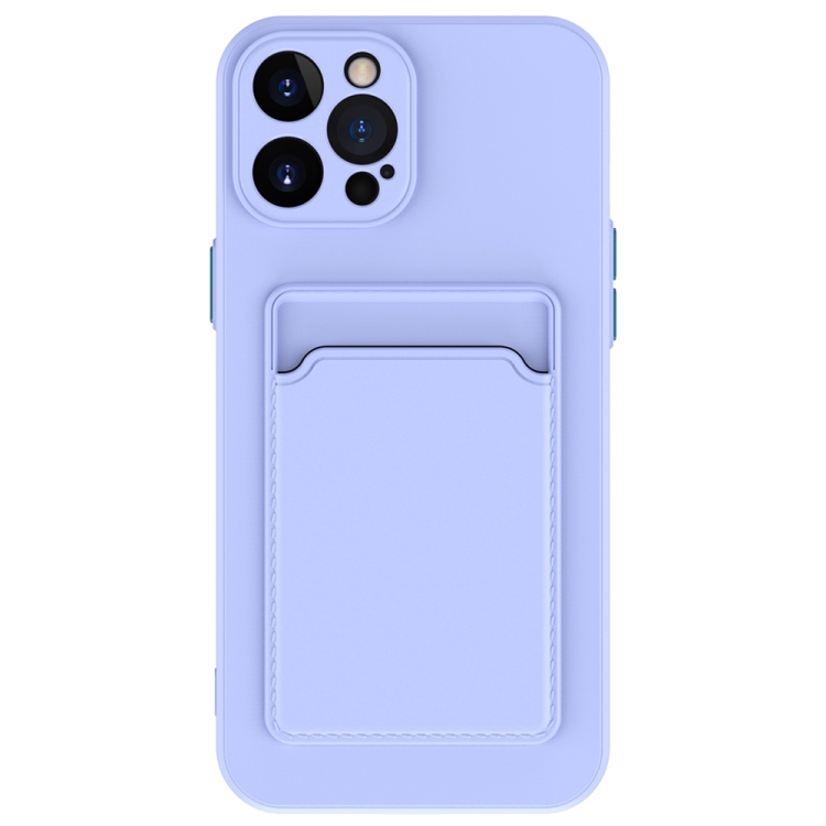 

For iPhone 15 Pro Skin Feel Card Contrast Color Button TPU Phone Case(Purple)