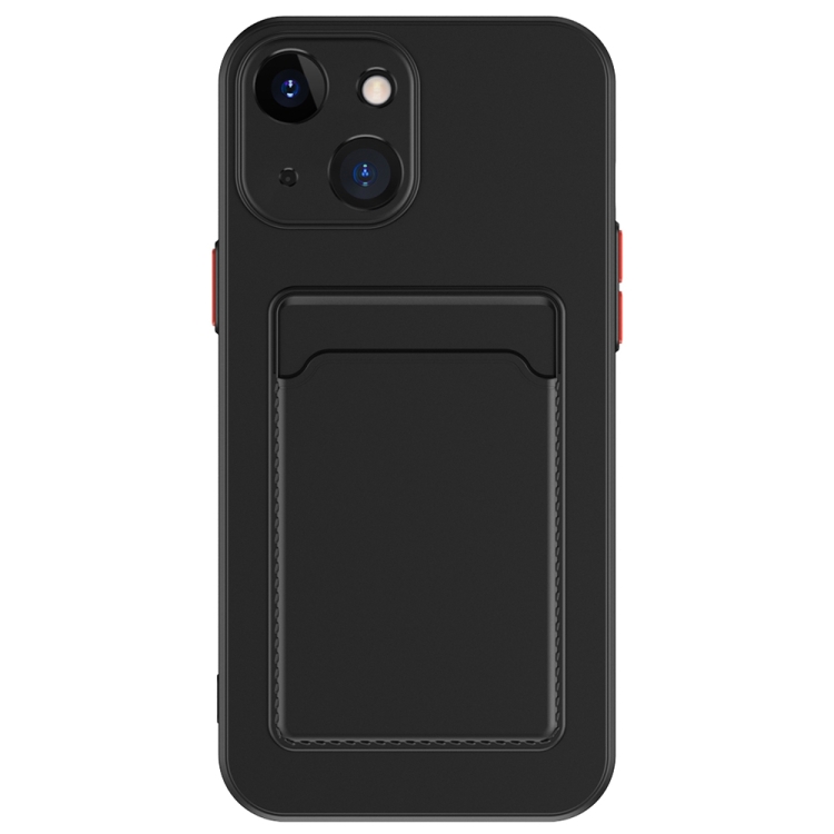 

For iPhone 15 Skin Feel Card Contrast Color Button TPU Phone Case(Black)