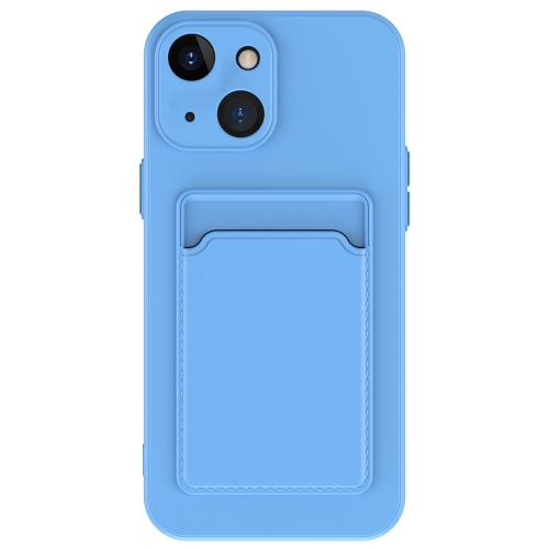 

For iPhone 15 Skin Feel Card Contrast Color Button TPU Phone Case(Sky Blue)