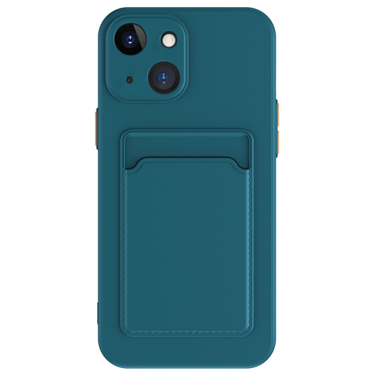 

For iPhone 15 Skin Feel Card Contrast Color Button TPU Phone Case(Dark Green)