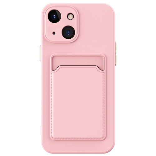 

For iPhone 15 Plus Skin Feel Card Contrast Color Button TPU Phone Case(Pink)