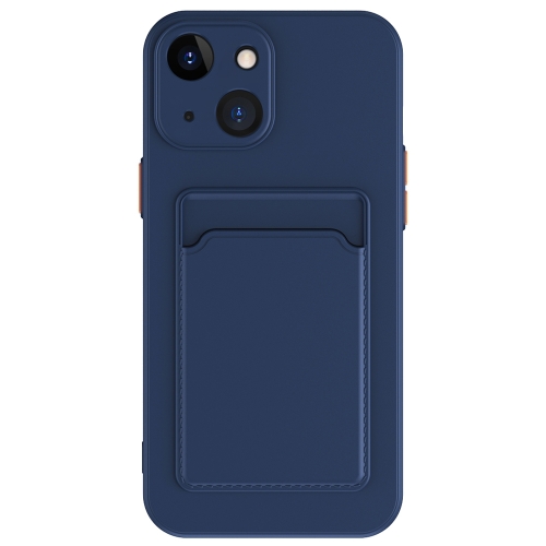 

For iPhone 15 Plus Skin Feel Card Contrast Color Button TPU Phone Case(Dark Blue)