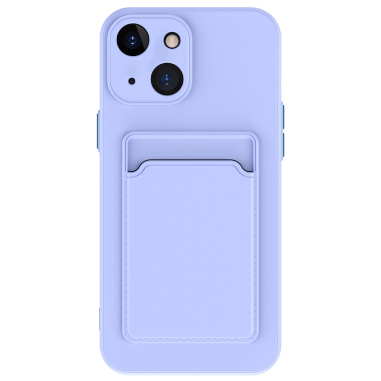 

For iPhone 15 Plus Skin Feel Card Contrast Color Button TPU Phone Case(Purple)