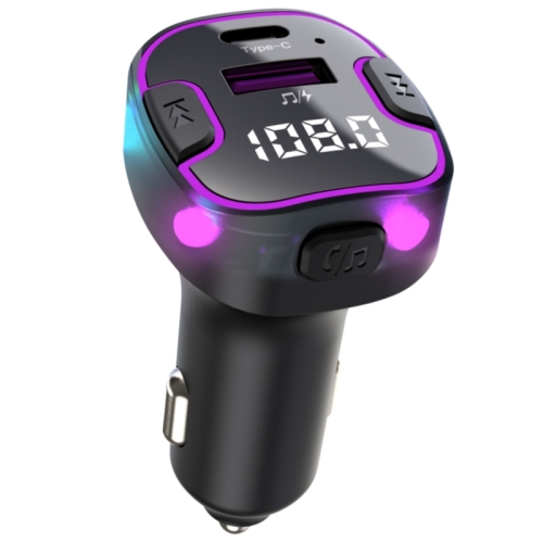 C49 con puerto tipo C + USB Transmisor FM Adaptador Bluetooth para coche  Luz ambiental Reproductor