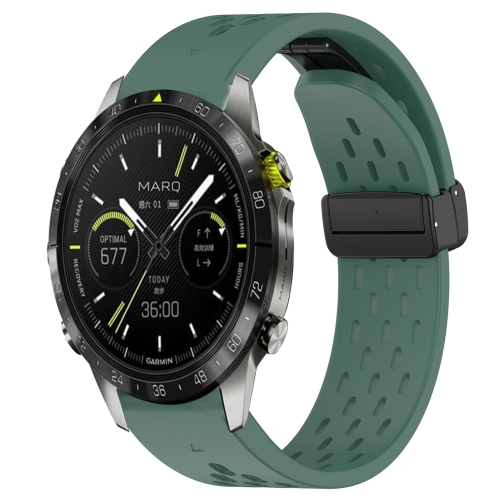 

For Garmin Epix Pro Gen 2 47mm Quick Release Holes Magnetic Buckle Silicone Watch Band(Dark Green)