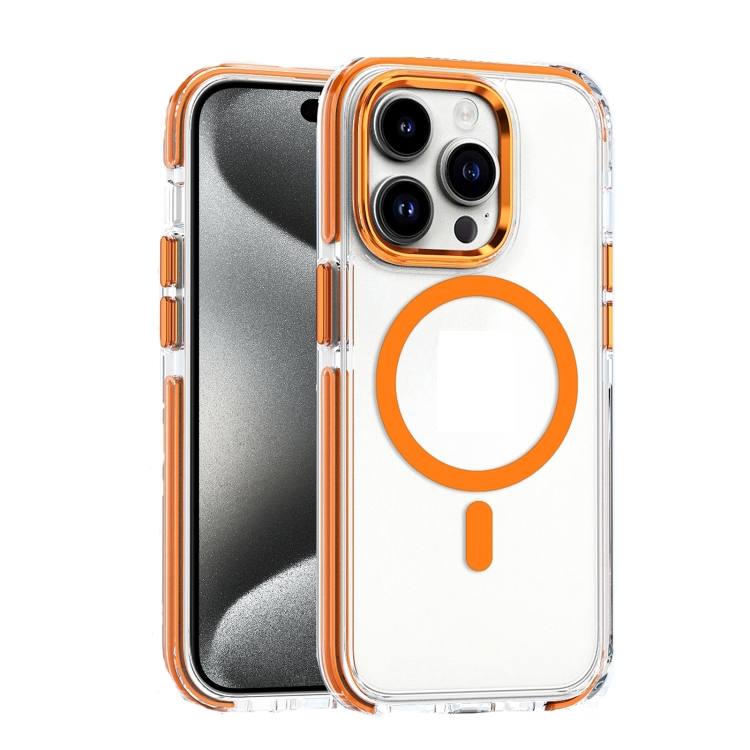 

For iPhone 15 Pro Dual-color MagSafe TPU Hybrid Clear PC Shockproof Phone Case(Orange)