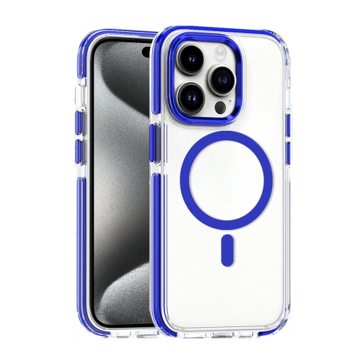 For iPhone 15 Pro Dual-color MagSafe TPU Hybrid Clear PC Shockproof Phone Case(Blue) for zte blade a54 4g enkay clear tpu shockproof anti slip phone case