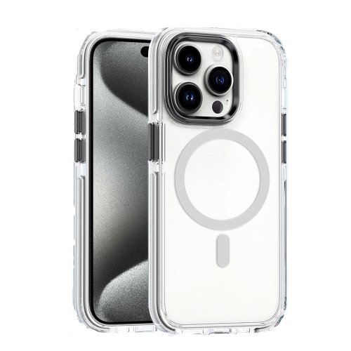 

For iPhone 15 Pro Dual-color MagSafe TPU Hybrid Clear PC Shockproof Phone Case(White)
