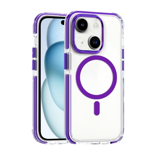 

For iPhone 15 Plus Dual-color MagSafe TPU Hybrid Clear PC Shockproof Phone Case(Purple)