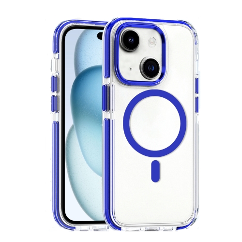 

For iPhone 15 Plus Dual-color MagSafe TPU Hybrid Clear PC Shockproof Phone Case(Blue)