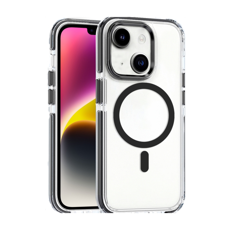 

For iPhone 14 Dual-color MagSafe TPU Hybrid Clear PC Shockproof Phone Case(Black)