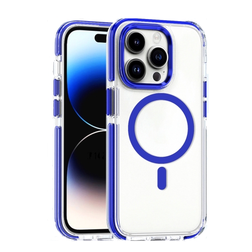 

For iPhone 14 Pro Dual-color MagSafe TPU Hybrid Clear PC Shockproof Phone Case(Blue)