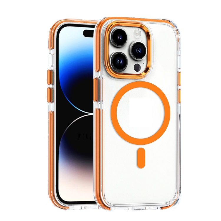 

For iPhone 14 Pro Max Dual-color MagSafe TPU Hybrid Clear PC Shockproof Phone Case(Orange)