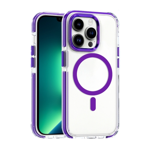 

For iPhone 13 Pro Max Dual-color MagSafe TPU Hybrid Clear PC Shockproof Phone Case(Purple)